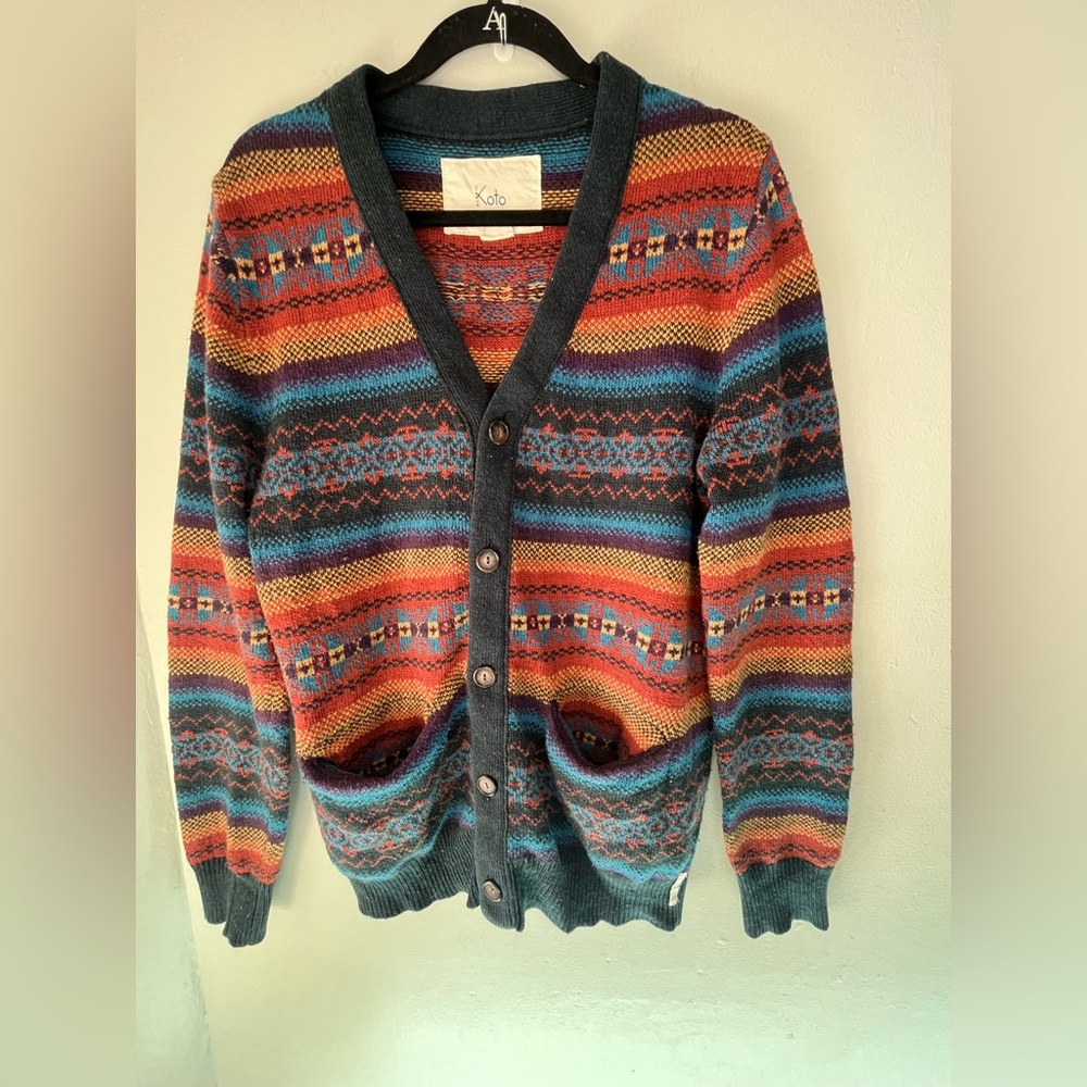 Koto Urban Outfitters Multicolor Lambswool Blend Knit Cardigan Sweater Size Med